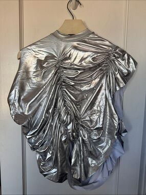 Vaquera Metallic Silver Ruched Top